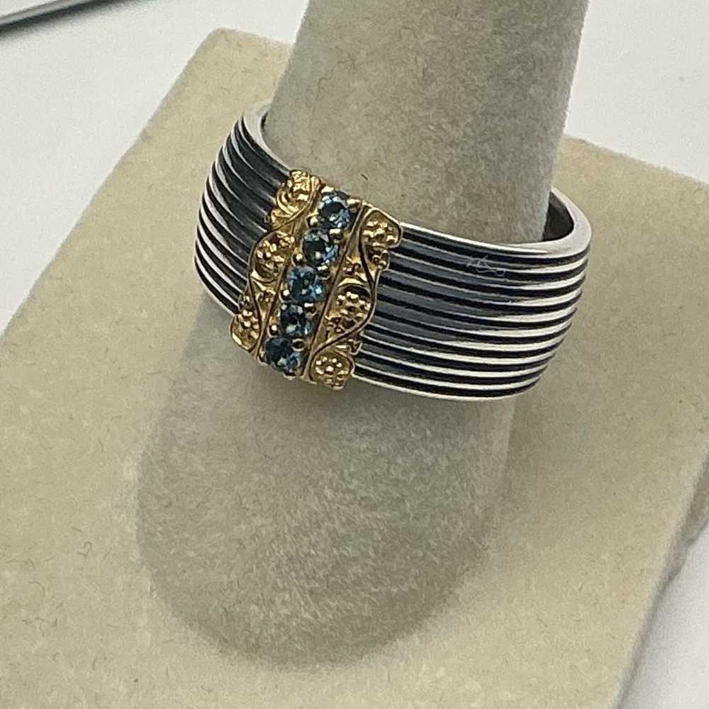 Or Paz J436638 London Blue Topaz Ring Sterling Silver 14K Gold Plate Size 7